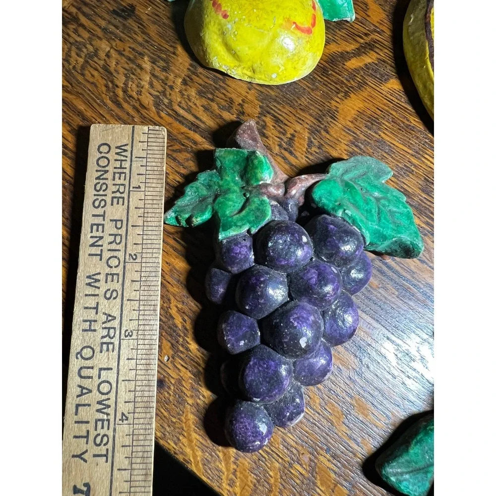 Vintage Chalkware Fruit Wall Plaques Set of 5 Mid Century Kitchen Decor Kitsch